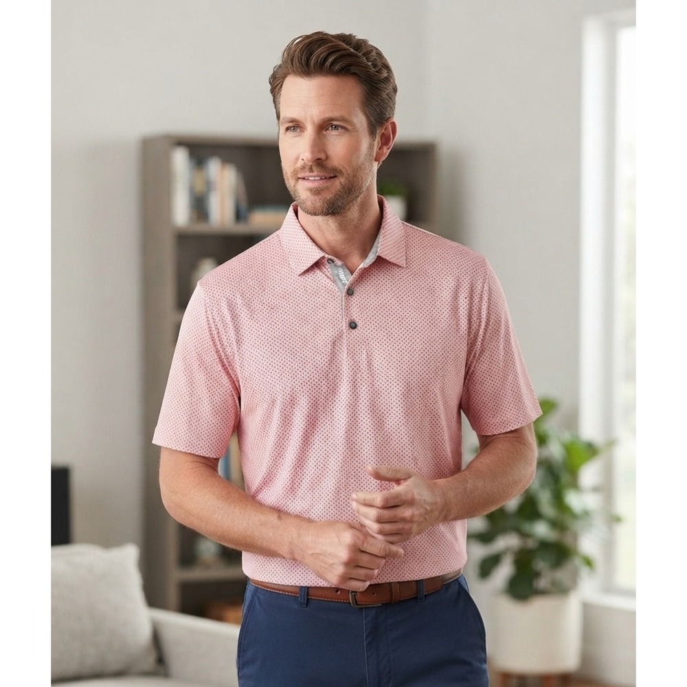 Etonic Mens XXL Pink Geometric Diamond Performance Golf Polo Shirt Short Sleeve